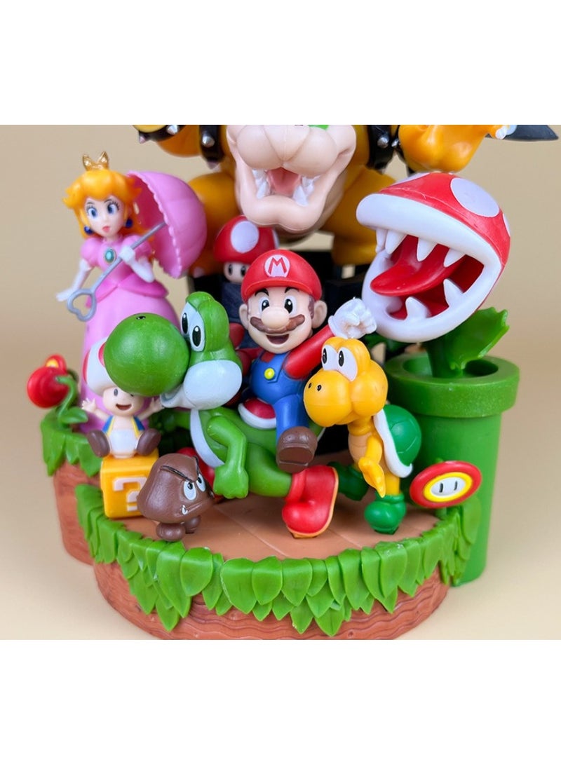 Super Mario Anime Figure Model of Mario with Red Mushroom, Green Mushroom and Princess in Combo Scene.  Desktop Decoration Ornament, Ideal Birthday Gift, Collectible Action Figure Toy 28 cm - Image 4